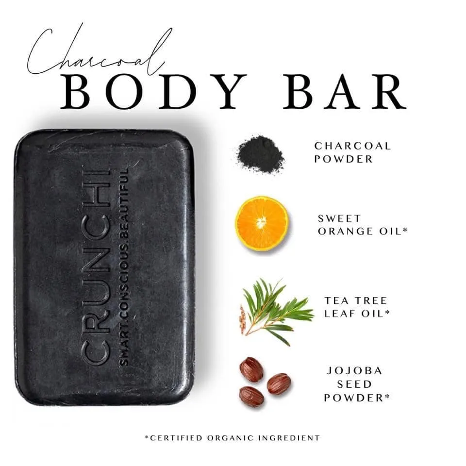 The Crunchi charcoal body bar I use in my daily shower routine
